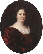 unknow artist Portrait of a landy,said to be marie de pontchartrin,half length,wearing a red velvet mantle over a gold braided dress and lace shirt France oil painting artist